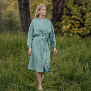 Pikk tume mündiroheline kimono